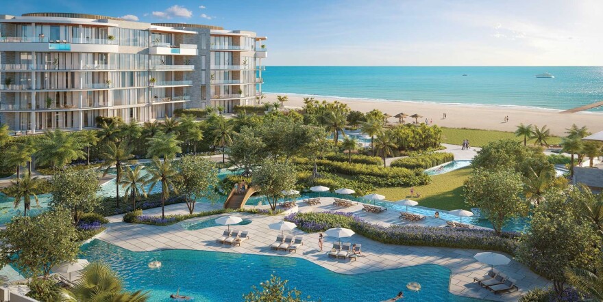 The 17.3 acre St. Regis resort, scheduled for completion in 2024, consists of a hotel and three condominium buildings.