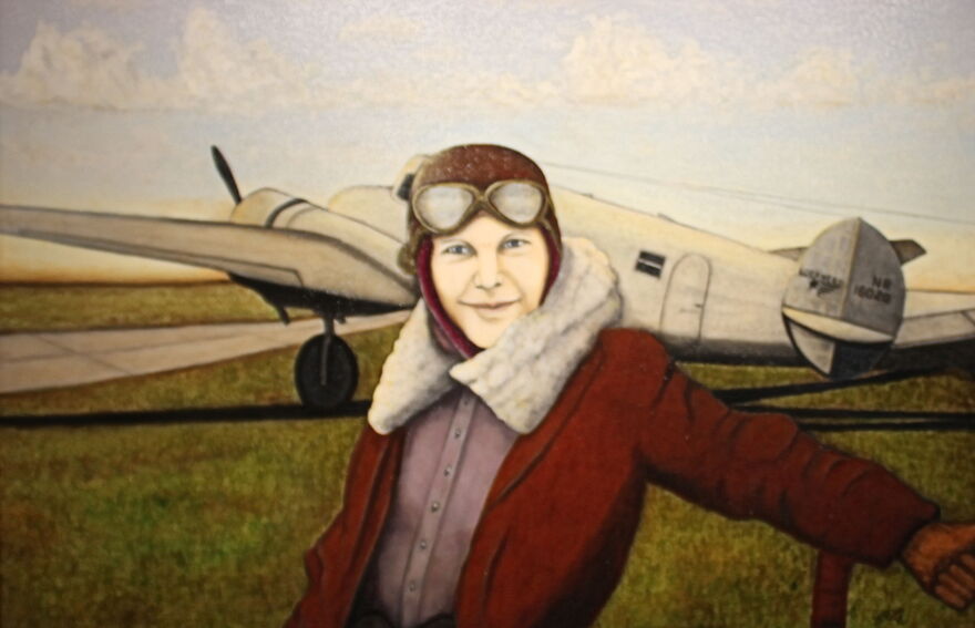 Amelia Earhart is among the icons whose portraits hang in Art Center Sarasota as part of 'Icons' art exhibition.