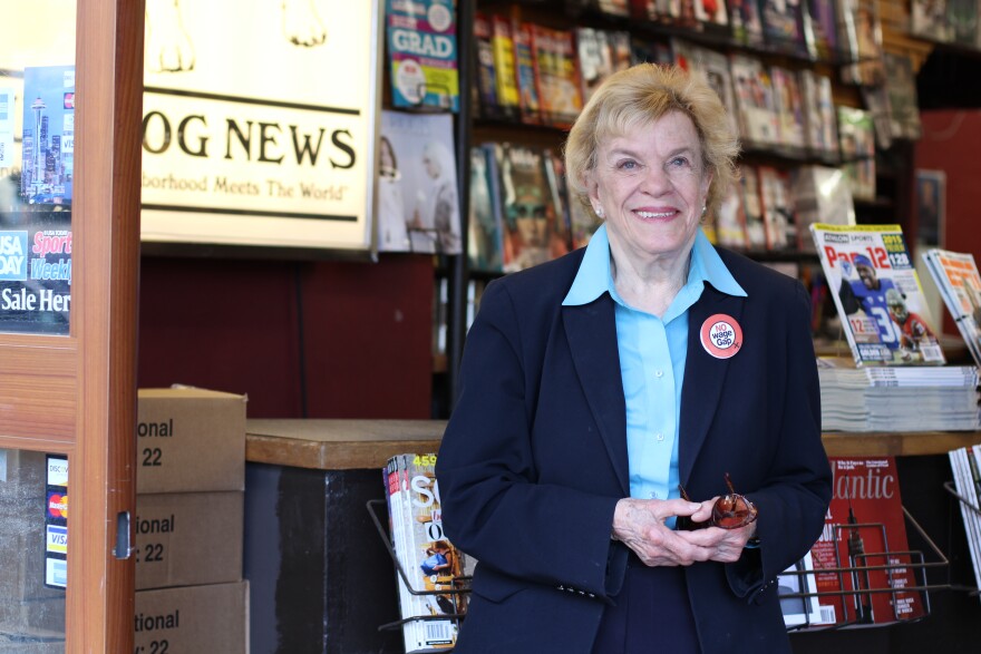 City Councilmember Jean Godden at Bulldog News in the University District.