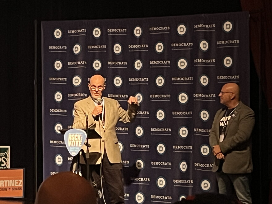 Dave Koehler talks in front of a crowd