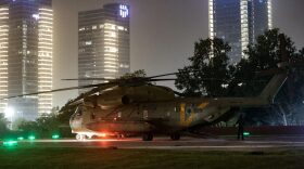 A helicopter transporting hostages released by Hamas arrives at Schneider Children Medical Center in Petah Tikva after they were released by the Palestinian militant group from the Gaza Strip on November 26, 2023. Hamas militants released a third group of hostages including a four-year-old American girl on November 26, in exchange for 39 Palestinian prisoners on the third day of a truce which a source close to the militants said they were willing to prolong. (Photo by GIL COHEN-MAGEN / AFP) (Photo by GIL COHEN-MAGEN/AFP via Getty Images)