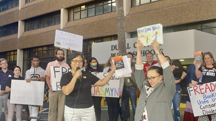 Linda Sue Park (front left) is the author of Nya’s Long Walk. Her book was pulled for review before being distributed to classrooms in October.
