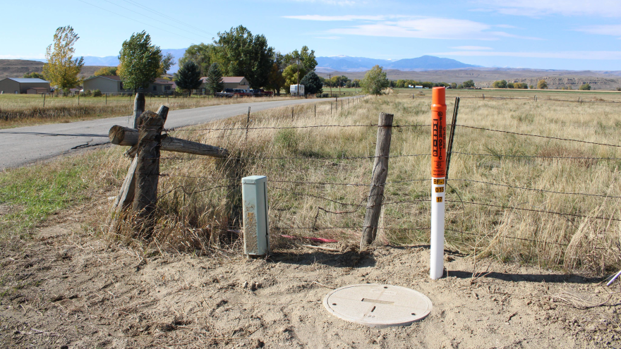 White poles with orange caps mark places Nemont Communications recently installed fiber optic to bring better internet speeds to Belfry, MT. The work was funded in part by the USDA’s ReConnect program, which funds broadband buildout in rural areas.