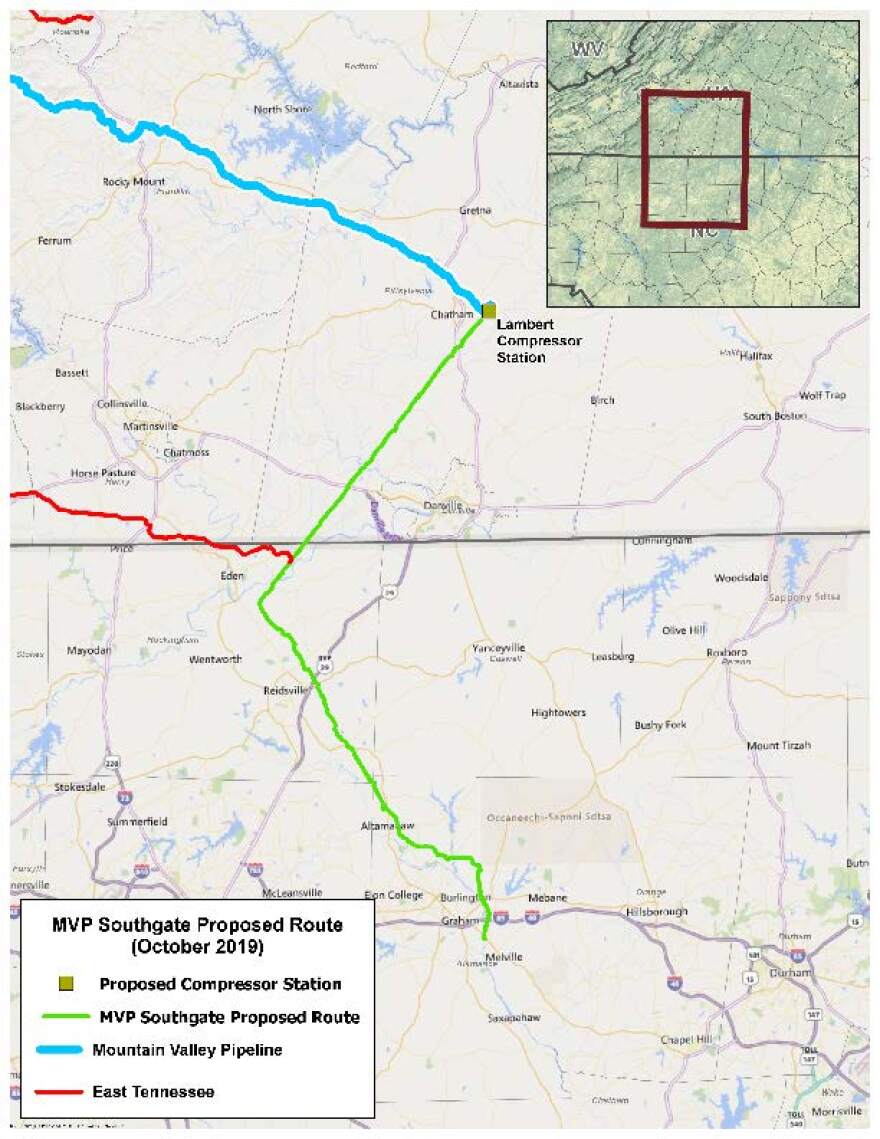 The proposed path of the MVP Southgate project.