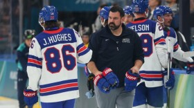 The United States Men's Hockey Team equipment manager Teddy Richards on the ice. Richards is a Wilkes-Barre native who started his career with the Wilkes-Barre/Scranton Penguins.