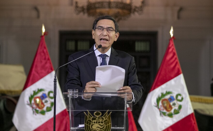 Peruvian President Martin Vizcarra delivered a national message Monday at the government palace in the capital, Lima, announcing the dissolution of the opposition-controlled legislature amid a bitter feud with lawmakers.