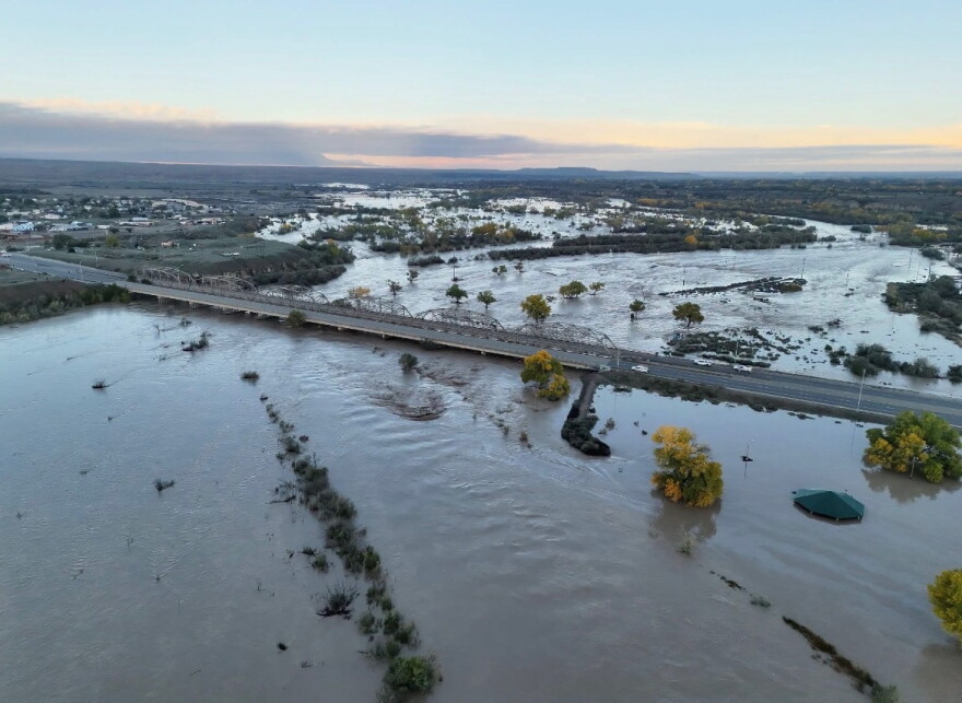 The San Juan River as seen passing under the Ship Bridge, in Shiprock, NM. 