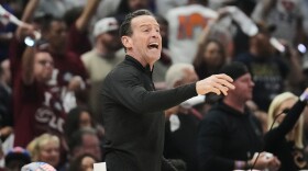 Cleveland Cavaliers head coach Kenny Atkinson yells from the sideline during the first half of Game 4 in the Eastern Conference finals NBA basketball playoffs series against the New York Knicks in Cleveland, Monday, May 25, 2026. 