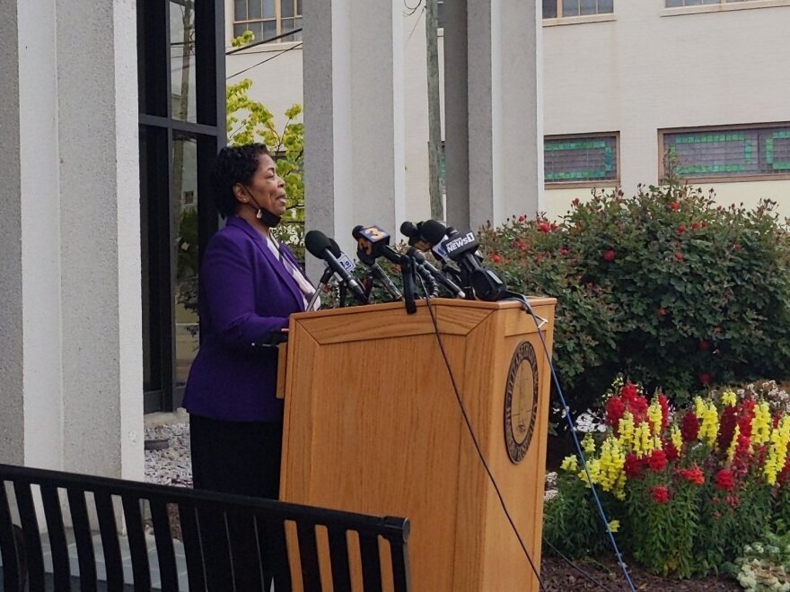 Elizabeth City Mayor Bettie Parker addresses the media at Saturday's press conference about the fatal police shooting of Andrew Brown Jr.
