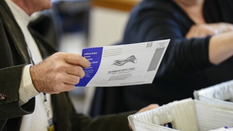 Workers sort mail-in ballots Nov. 5, 2024, at Northampton County Courthouse in Easton, Northampton County, Pennsylvania. (Matt Smith / For Spotlight PA)
