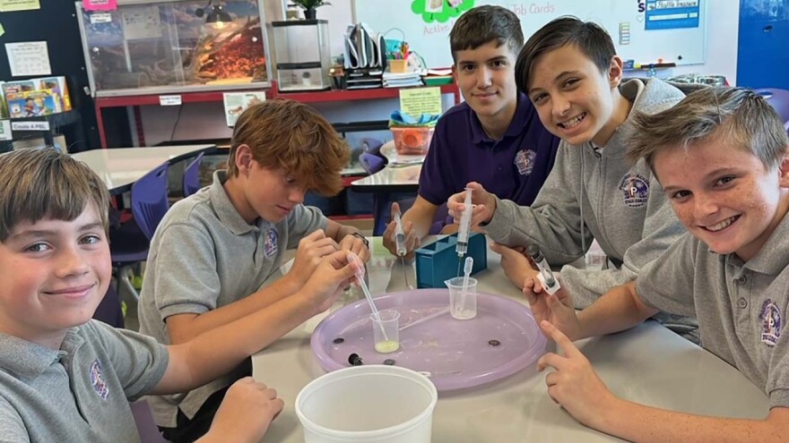 Pinecrest Academy Space Coast students Liam Hauser, Connor Santore, Eric Distasi, Evan Ireland and Luke Costa had their experiment using horseshoe crab blood selected for use on the International Space Station.