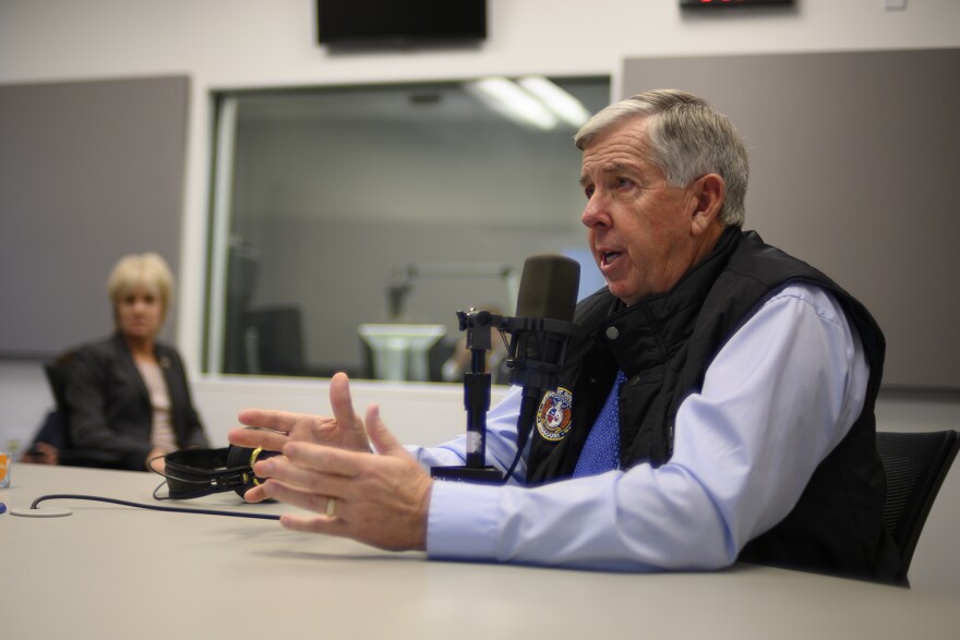 Gov. Mike Parson speaks to St. Louis Public Radio's Jason Rosenbaum during an interview on Dec. 13, 2018.