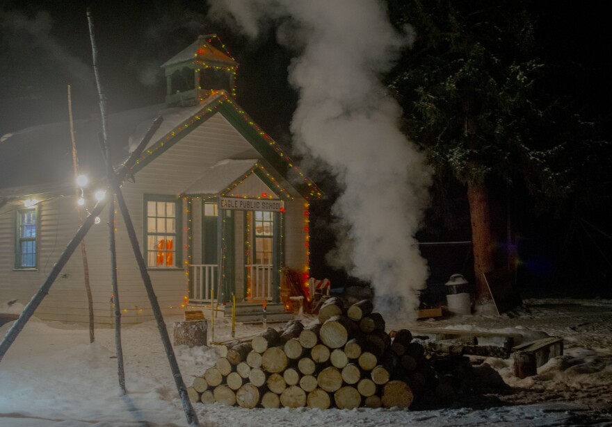 Eagle's old schoolhouse at night.