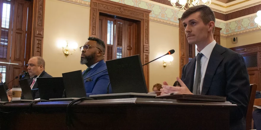 Steven Mahr, interim CFO for the City of Chicago, testifies at a committee meeting Feb. 26. Mahr cited Chicago’s history with the Bears as reason for the city’s opposition to a megaprojects bill requested by the team, asking legislators to work to keep the team within the city.