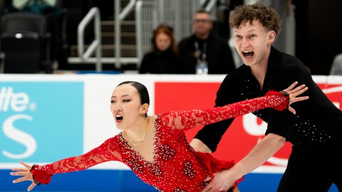 Naomi Williams, of SC of Boston, and Lachain Lewer, of Broodmoor SC, compete in championship pairs short program during the 2026 U.S. Figure Skating Championships at the Enterprise Center on Saturday, Jan. 3, 2026, in St. Louis’ Downtown West neighborhood.
