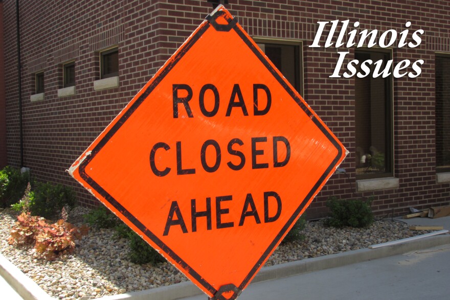 Construction sign at Broadway and Adams in Springfield