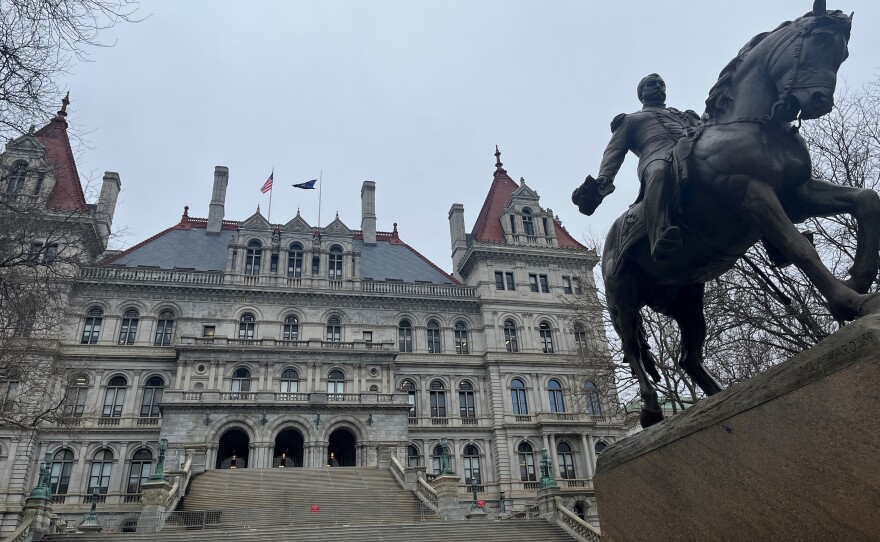 The sculpture of General Philip Henry Sheridan, dedicated in 1916, stands out front of the New York state capitol building in Albany.