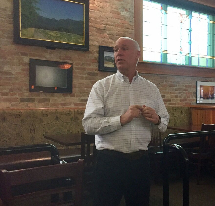 Greg Gianforte speaks at a local GOP event in Kalispell April 13, 2017.