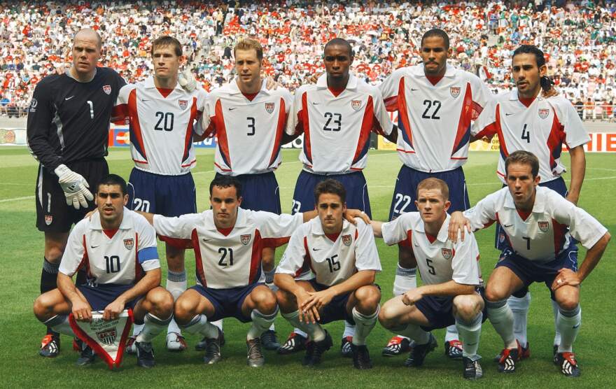A photo of the US Men's National Team when Greg Berhalter (3) and Claudio Reina (10) played together in 2002.