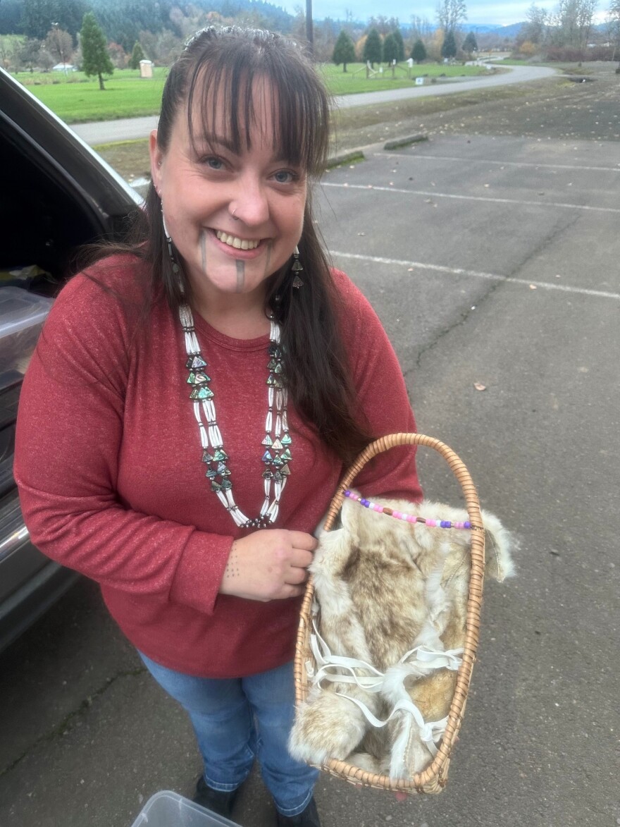 Grand Ronde Tribal Member and traditional basket weaver, Stephanie Craig. 