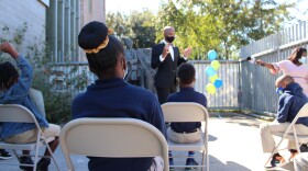 Superintendent Henderson Lewis Jr. speaks with Akili Academy fourth-graders about the legacy of Ruby Bridges on Nov. 13, 2020.