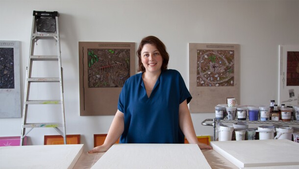 Artist Josephine Halvorson stands in her studio.