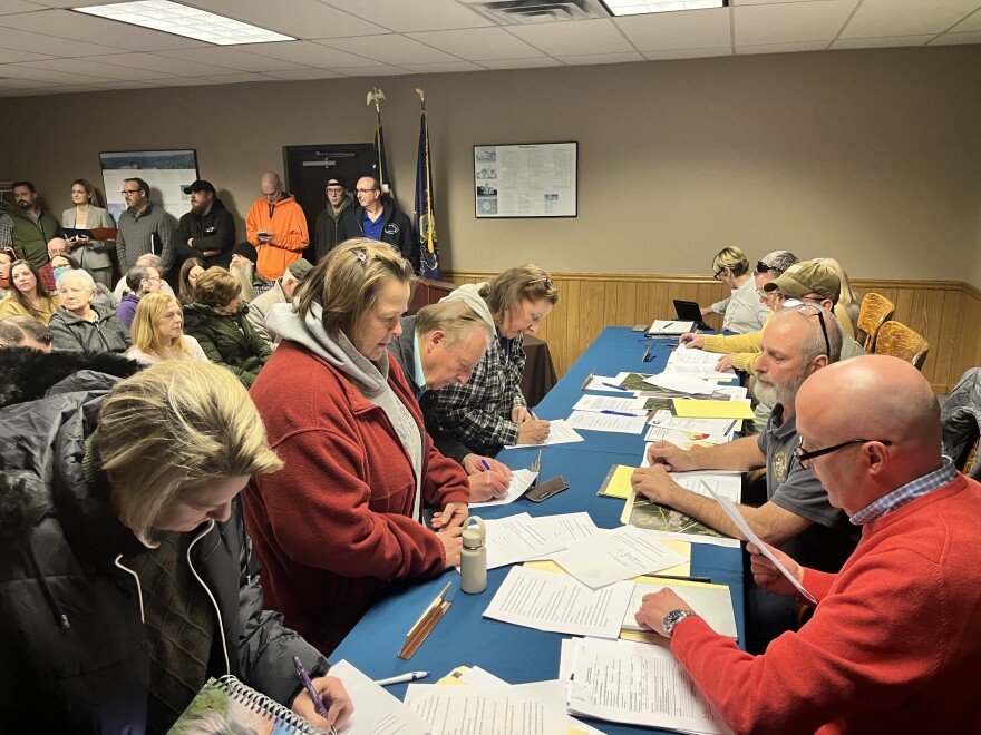 Lackawanna County residents fill out forms to be part of a zoning hearing in Ransom Twp. Scranton Materials LLC is requested a data center overlay for its property on Newton Road to build a data center.