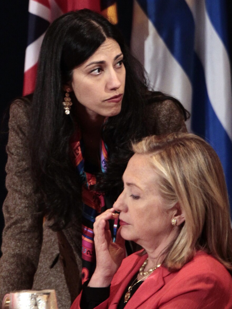Secretary of State Hillary Clinton with aide Huma Abedin in September 2011.