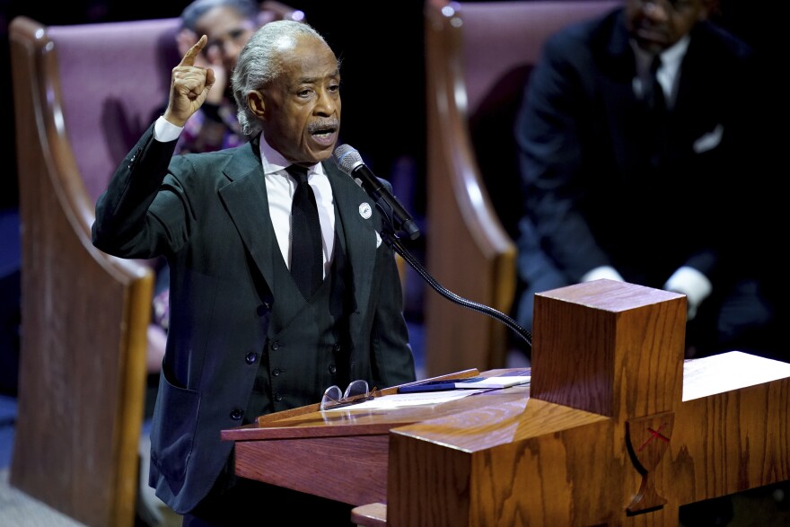 The Rev. Al Sharpton delivers the eulogy for Tyre Nichols at Mississippi Boulevard Christian Church in Memphis, Tenn., on Wednesday.