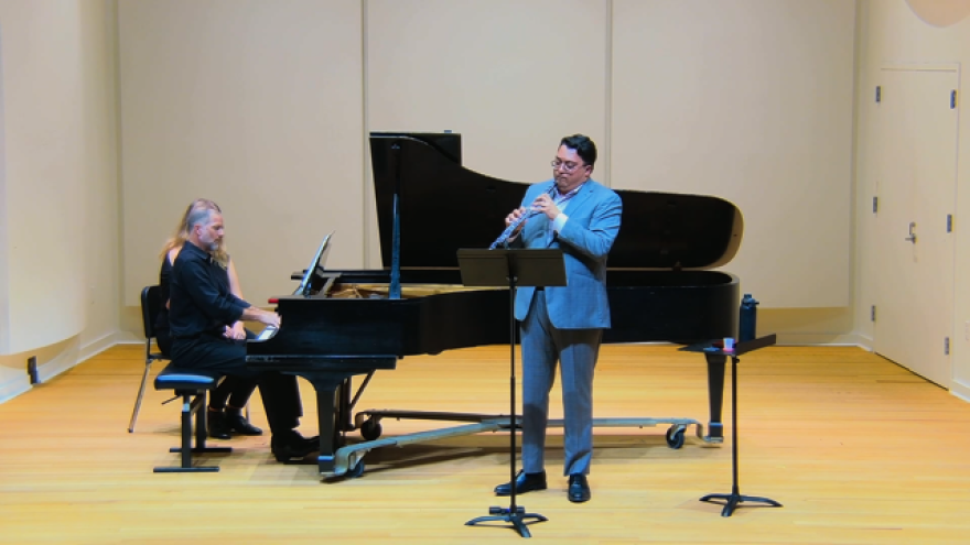 Oboist Sagar Anupindi with pianist Dan Velicer performing at Grant Hall, Fall 2025