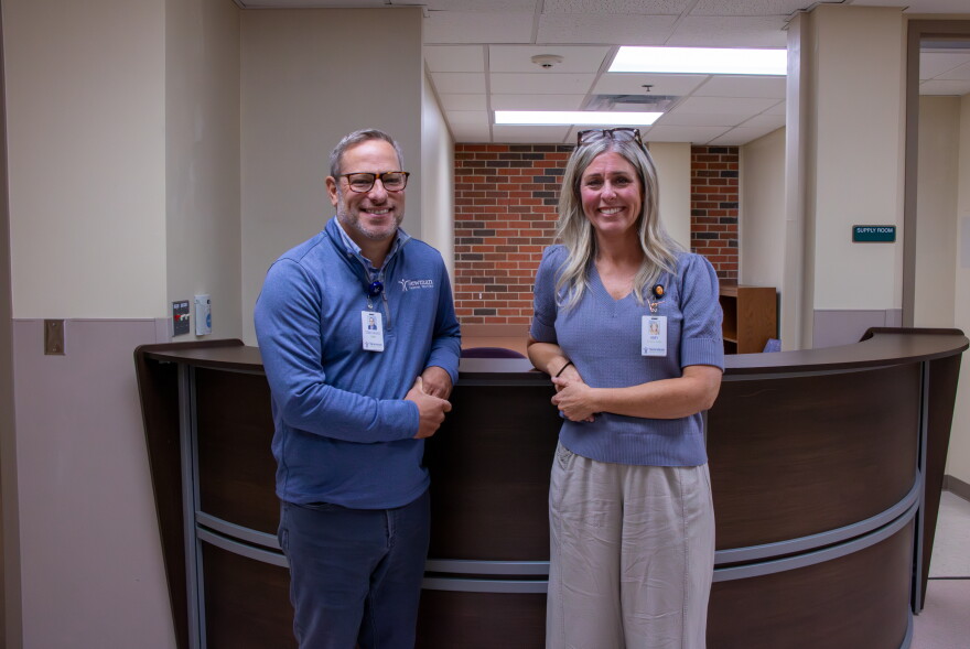 Tom Vasko and Amy Calhoun-Vasko stand in Newman Memorial Hospital’s future labor-and-delivery unit on Aug. 31.