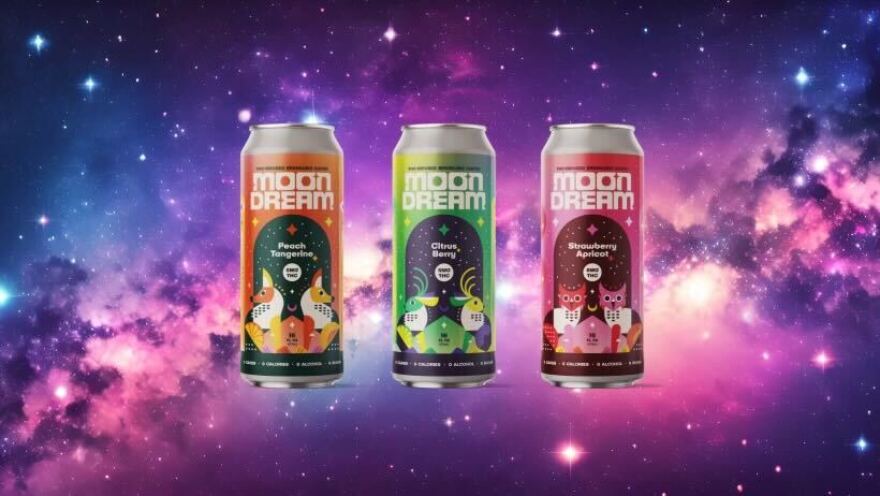 MoonDream, a THC-infused sparkling water, offers 5 mg of THC per 16 oz can — 2.5 mg per serving — in three flavors: Citrus Berry, Strawberry Apricot and Peach Tangerine.