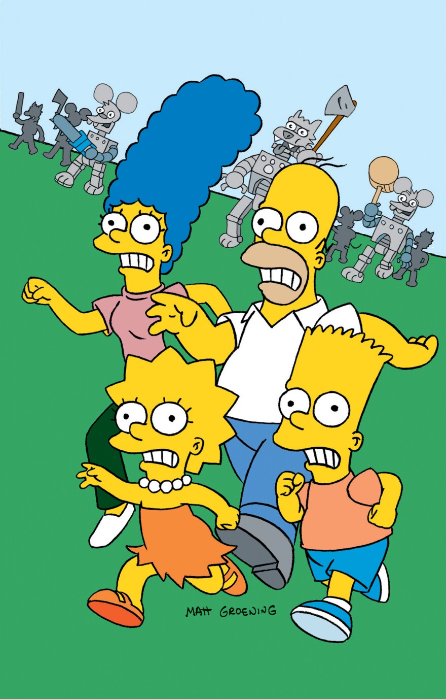 The Simpsons family in the <em>Itchy and Scratchy Land</em> episode in 1994.
