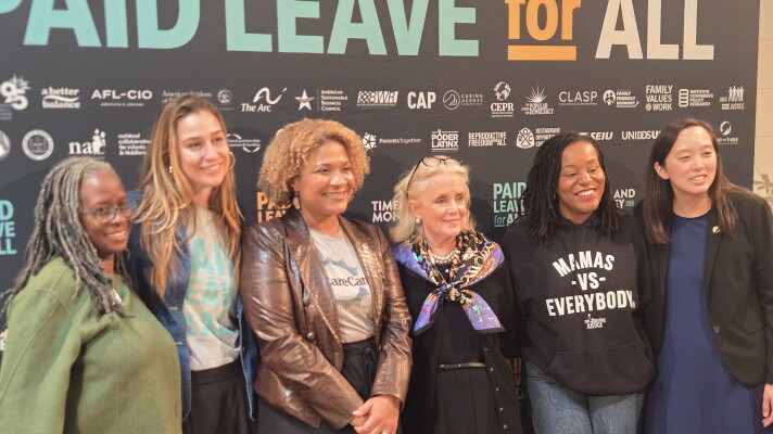Advocates for paid family and medical leave spoke in Detroit on Friday, October 16, 2026.