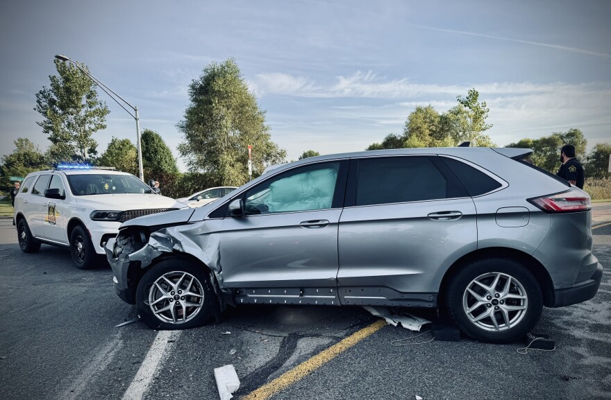 Police say 37-year-old Jamarian Bryant of Indianapolis led police on a chase Tuesday in this stolen 2023 Ford Edge. The chase started in Elkhart and ended north of Plymouth, where police arrested Byrant on charges of attempted murder, theft and resisting arrest.
