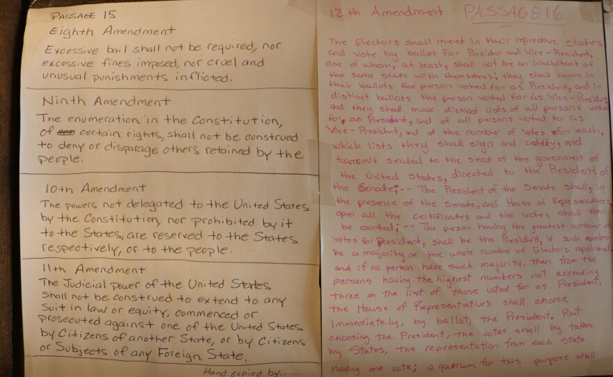The United States Constitution as copied by folks at the Bee Well Mead and Cider House in Bellaire (Photos : Austin Rowlader / IPR News)