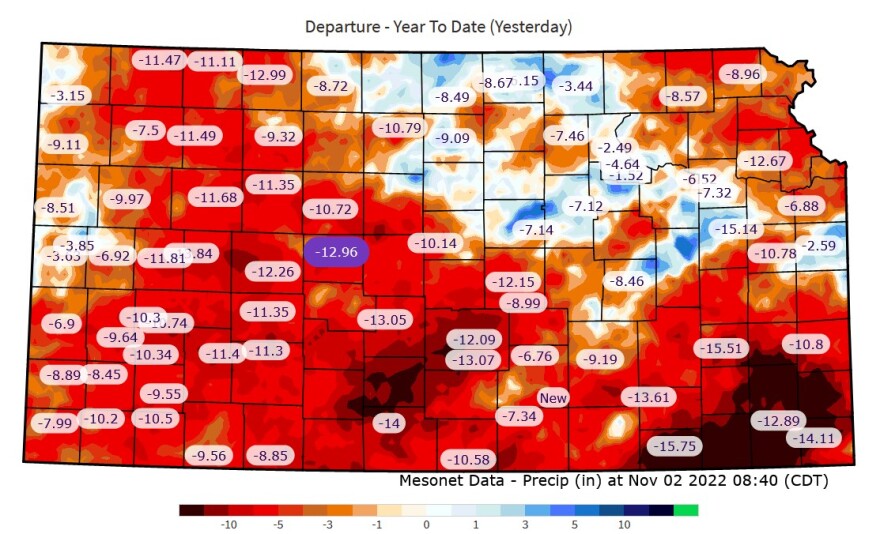 Map of precipitation deficits in Kansas