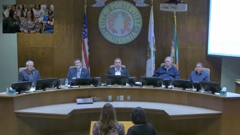 Crystal Barteau, front left, speaks at a Porterville City Council meeting on Nov. 18, 2025.