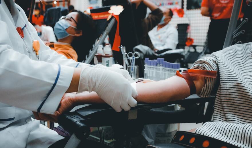  A blood donation in progress. 