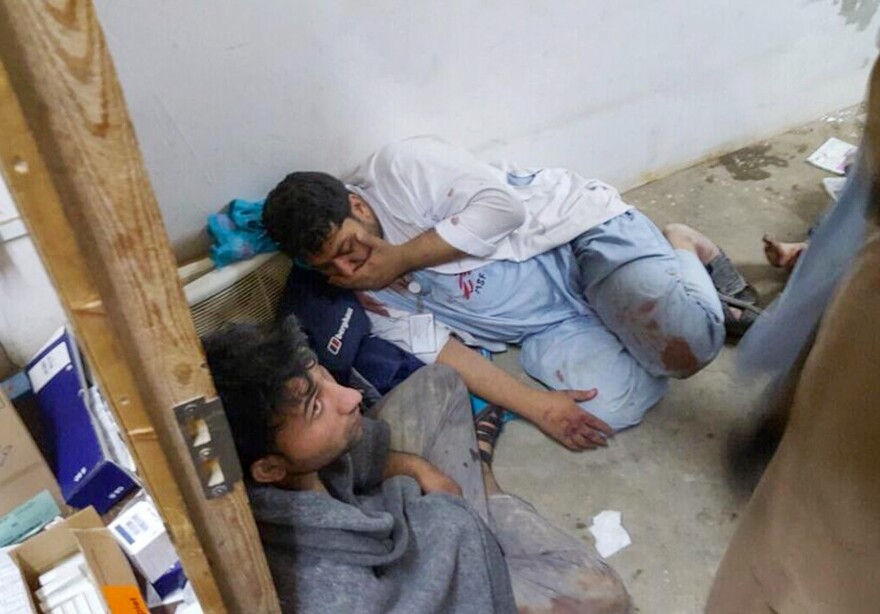 Injured staff members for Doctors Without Borders find shelter in a safe room after the bombing raid hit their hospital in Kunduz, Afghanistan.