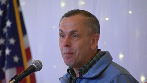 Assemblyman Robert Smullen, a Republican candidate in New York's 21st Congressional District, speaks at a Clinton County Republican Party event in Altona, New York.