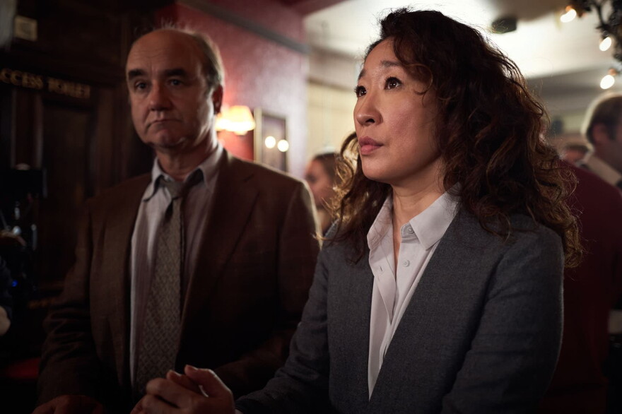 Sandra Oh and David Haig in a still from season one of "Killing Eve." (Courtesy BBC America)
