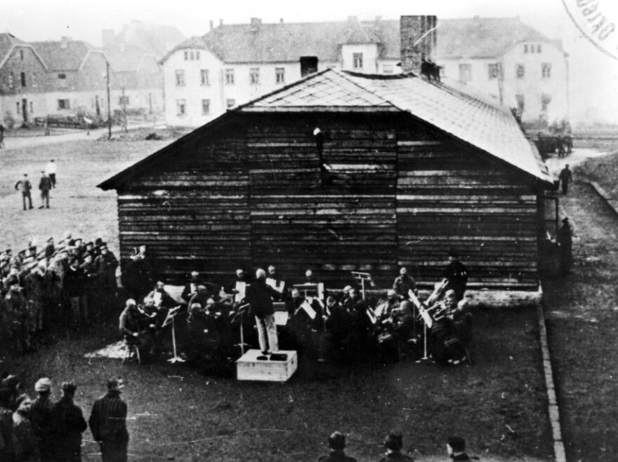 The Auschwitz Men's Orchestra is seen here in an undated photo. Jewish musicians were forced to perform in Nazi concentration camps.
