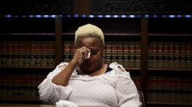 Janice Jackson cries over her husband Michael Jackson during an interview Wednesday, July 23, 2025 at Mike Doyle’s office in Houston. Michael Jackson was an innocent bystander killed during a police chase.