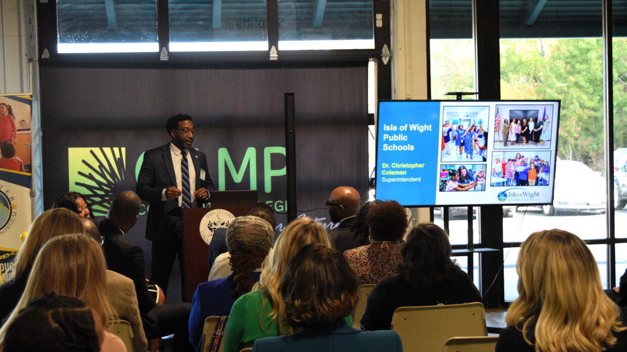 Isle of Wight Public Schools Superintendent Christopher Coleman talks on Wednesday, Oct. 28, 2026, about how a $4.1million federal grant received by the Rural Tidewater Education Consortium will help his division, Franklin City Public Schools, Surry County Public Schools and Sussex County Public Schools recruit and retain teachers during the next five years.