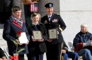 Parade grand marshalls Velma Jesse, Army WAC, Alice Anderson, Navy WAVES, and Major General Susan Davidson, commander of SDDC at Scott Air Force Base.