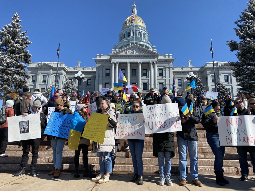 Ukrainians gathered at the Colorado Capitol to denounce Russia's invasion of their country.