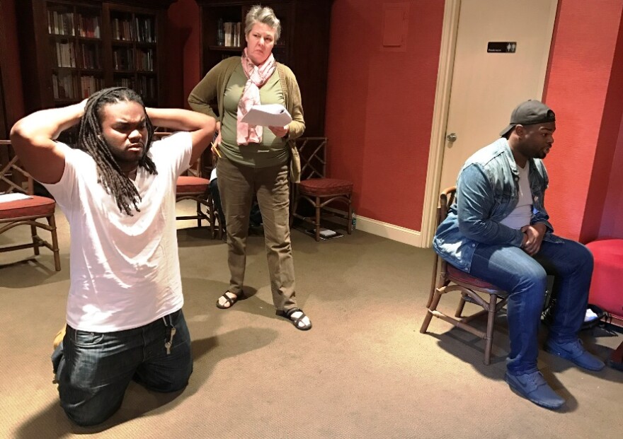 A scene from What’s In a Name by Tarell Alvin McCraney featuring Joel Beard, Theresa Masters and Noble Montgomery