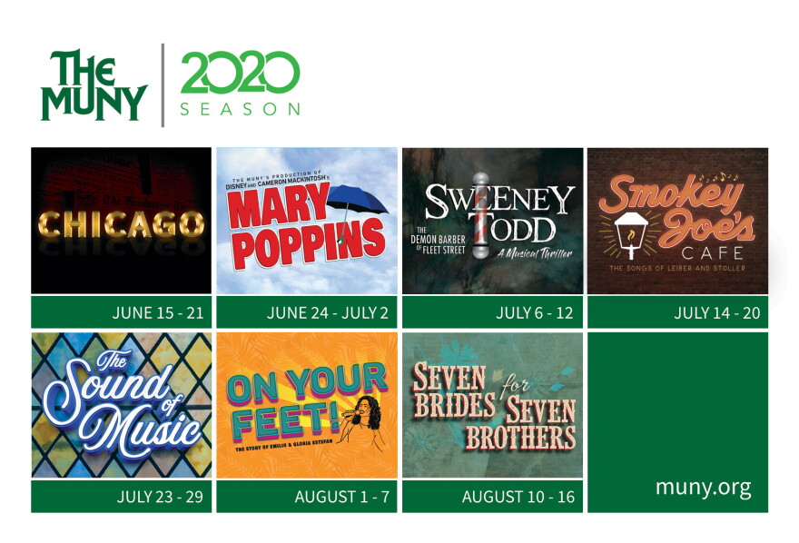 The Muny's 2020 season kicks off on June 15 with "Chicago" and concludes with "Seven Brides for Seven Brothers" on Aug. 16.