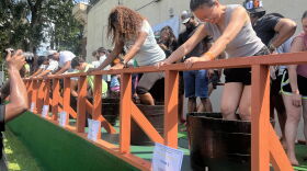  Dozens of people compete in grape-stomping competition